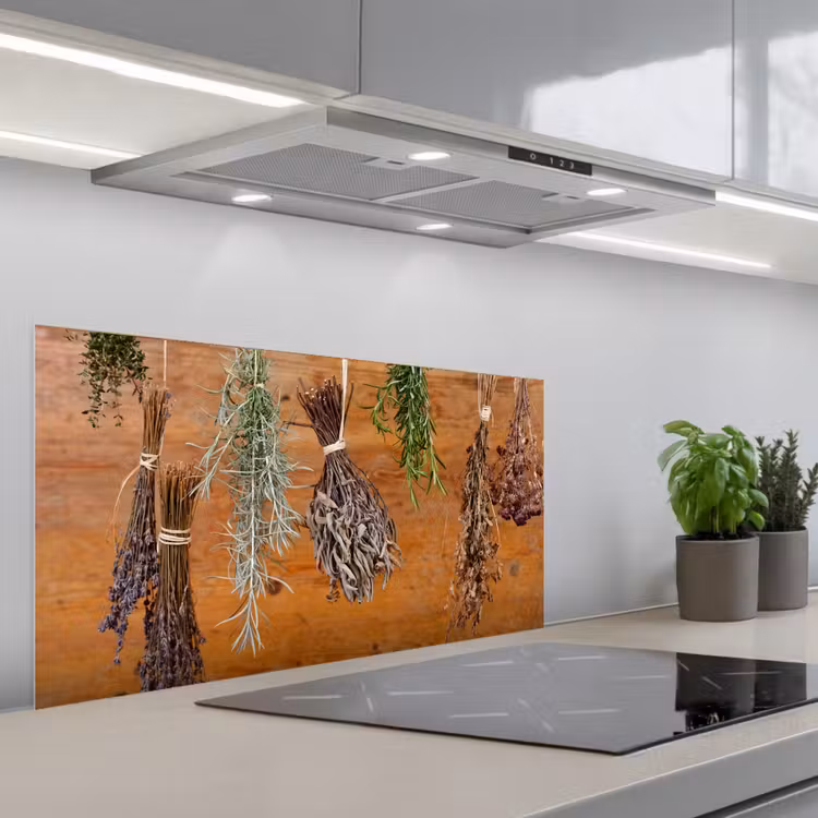 Gedroogde kruiden keuken achterwand spatscherm middel -3d_schuin