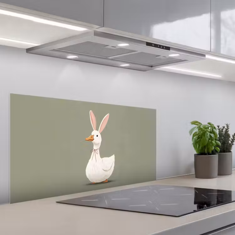 Eend - Konijnoren - Grijs keuken achterwand spatscherm middel -3d_schuin
