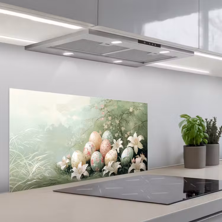 Paaseieren - Pasteltinten - Bloemen keuken achterwand spatscherm middel -3d_schuin