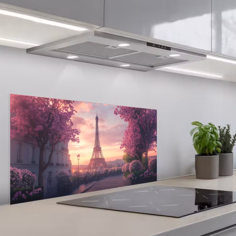 Eiffeltoren - Parijs - Roze keuken achterwand spatscherm middel -3d_schuin
