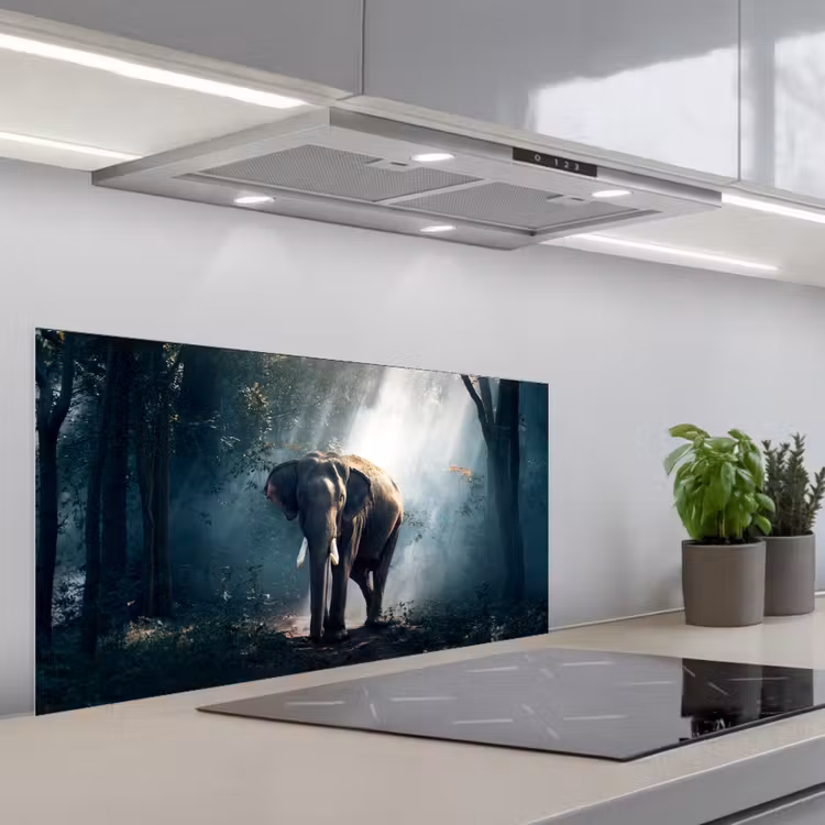 Olifant - Dieren - Licht - Bos - Natuur - Wilde dieren keuken achterwand spatscherm middel -3d_schuin