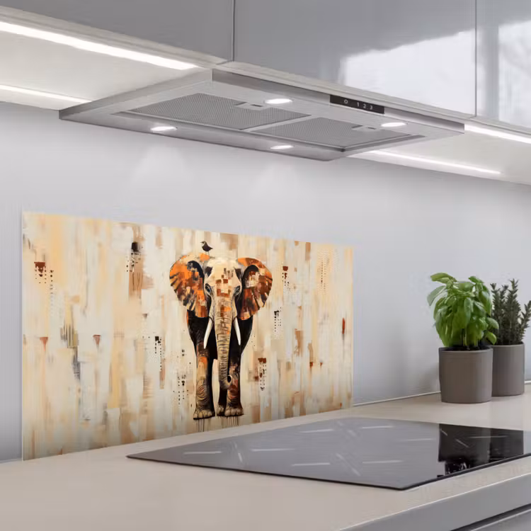 Olifant - Slurf - Mozaïek - Abstract keuken achterwand spatscherm middel -3d_schuin