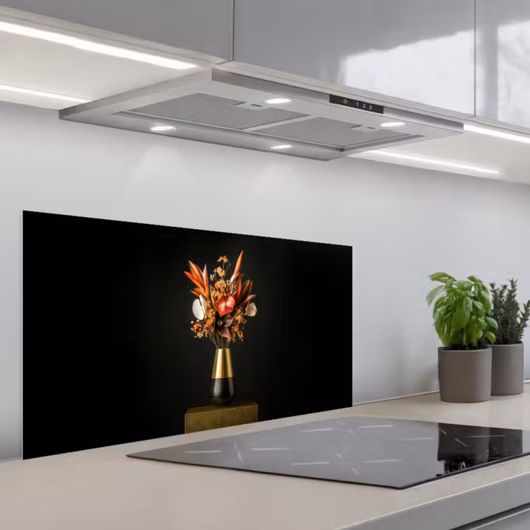 Exotisch - Boeket - Vaas - Goud keuken achterwand spatscherm middel -3d_schuin