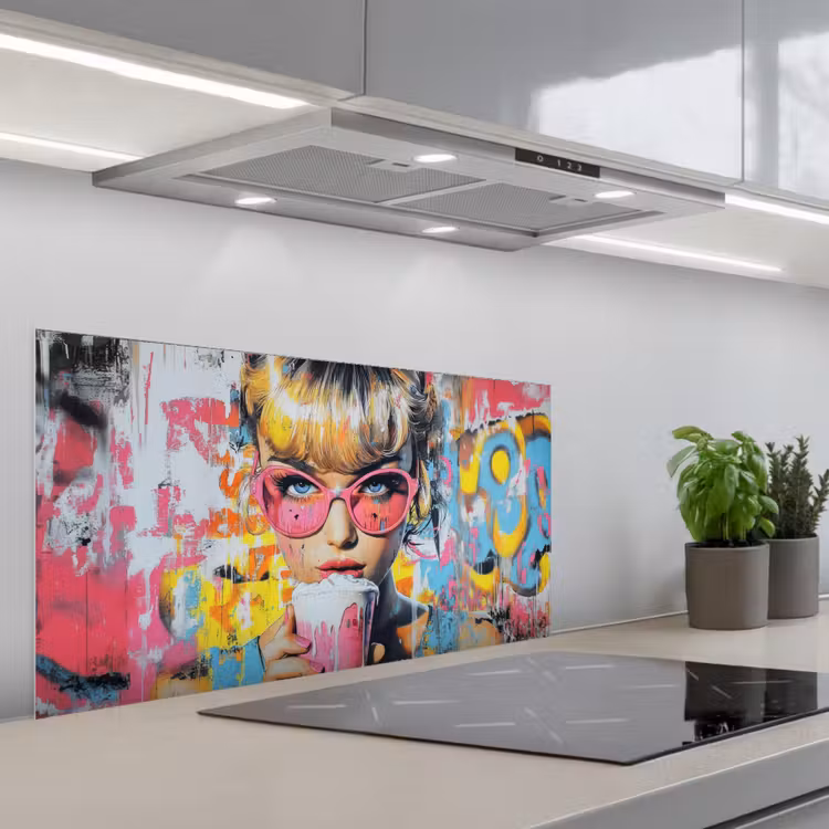 Expressief - Milkshake - Vrouw - Felle kleuren keuken achterwand spatscherm middel -3d_schuin