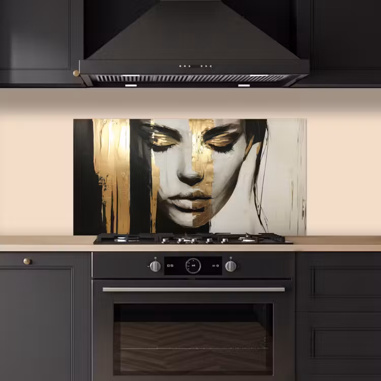 Ogen - Gezicht - Goud - Strepen keuken achterwand spatscherm middel -sfeer1