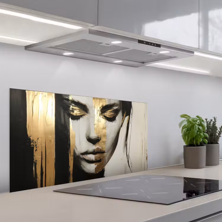 Ogen - Gezicht - Goud - Strepen keuken achterwand spatscherm middel -3d_schuin