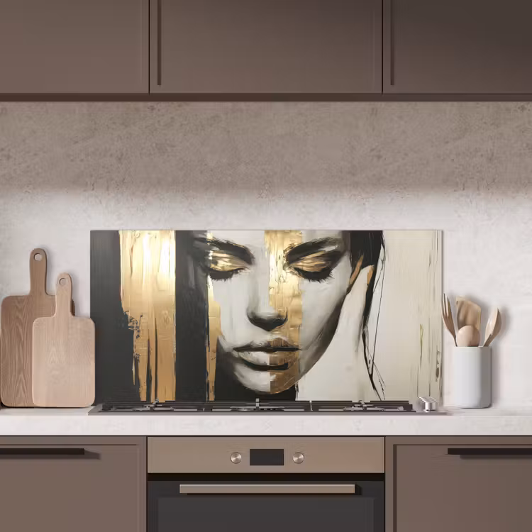 Ogen - Gezicht - Goud - Strepen keuken achterwand spatscherm middel -sfeer2