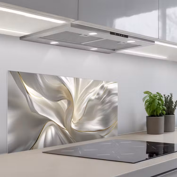 Stof - Plooien - Goud keuken achterwand spatscherm middel -3d_schuin