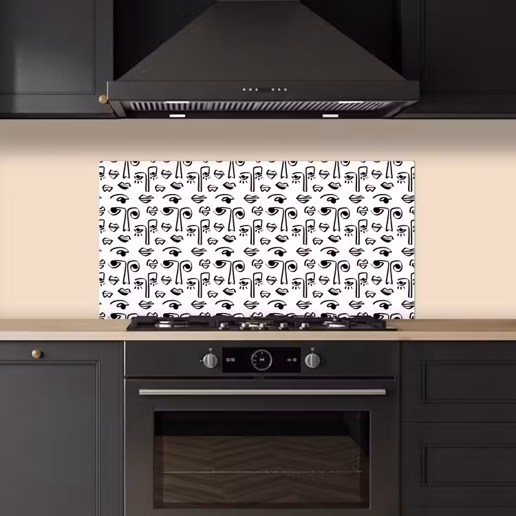 Gezicht - Zwart - Lijnen - Artistiek keuken achterwand spatscherm middel 899 -sfeer1