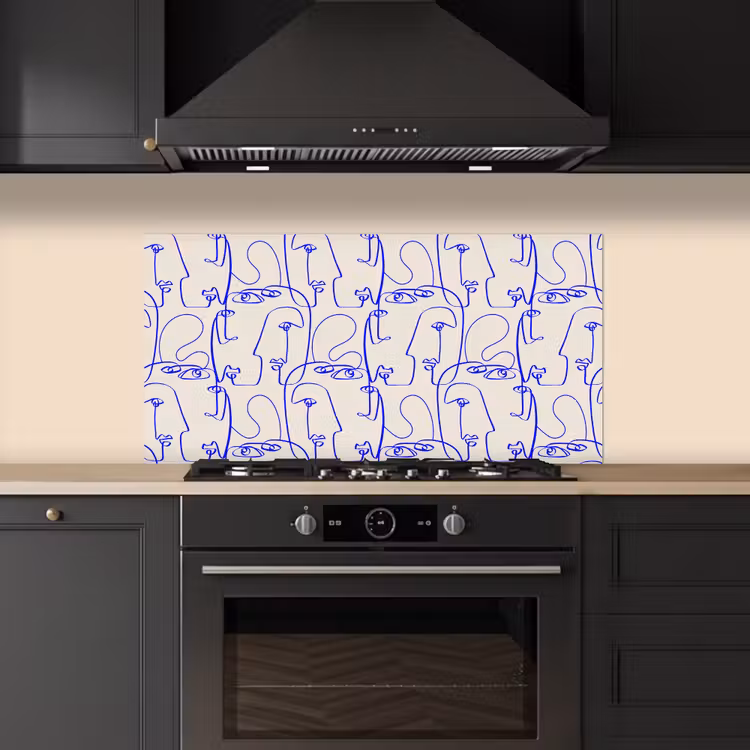 Gezicht - Blauw - Lijnen - Beige keuken achterwand spatscherm middel 899 -sfeer1
