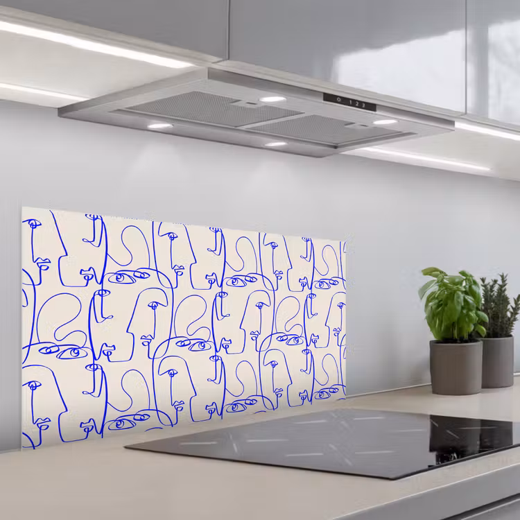 Gezicht - Blauw - Lijnen - Beige keuken achterwand spatscherm middel 899 -3d_schuin