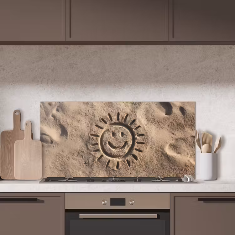 Gezichtje - Zon - Zand - Getekend keuken achterwand spatscherm middel -sfeer2