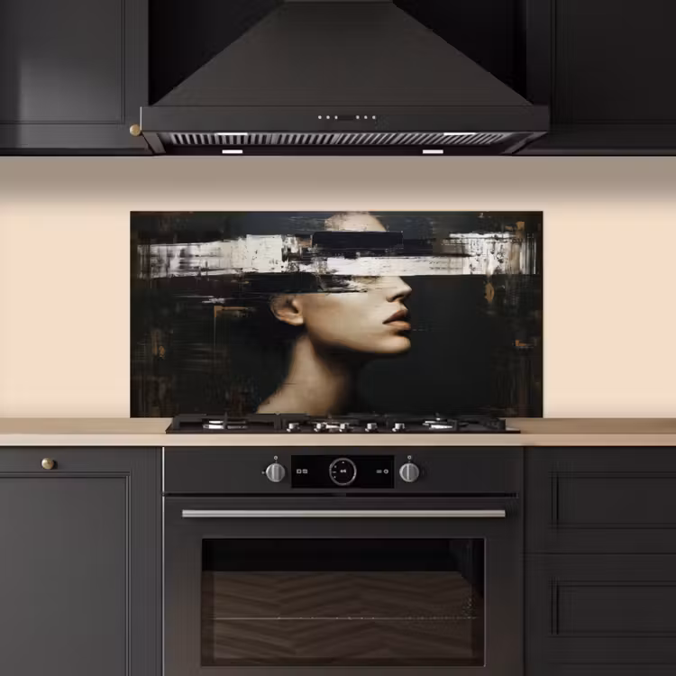 Gezicht - Vrouw - Zwart - Abstract keuken achterwand spatscherm middel -sfeer1