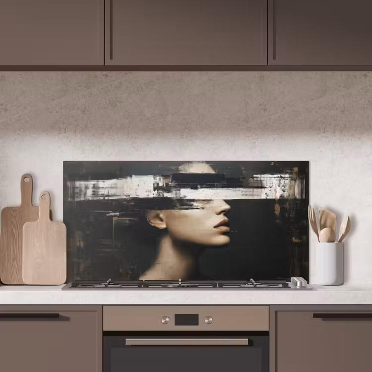 Gezicht - Vrouw - Zwart - Abstract keuken achterwand spatscherm middel -sfeer2