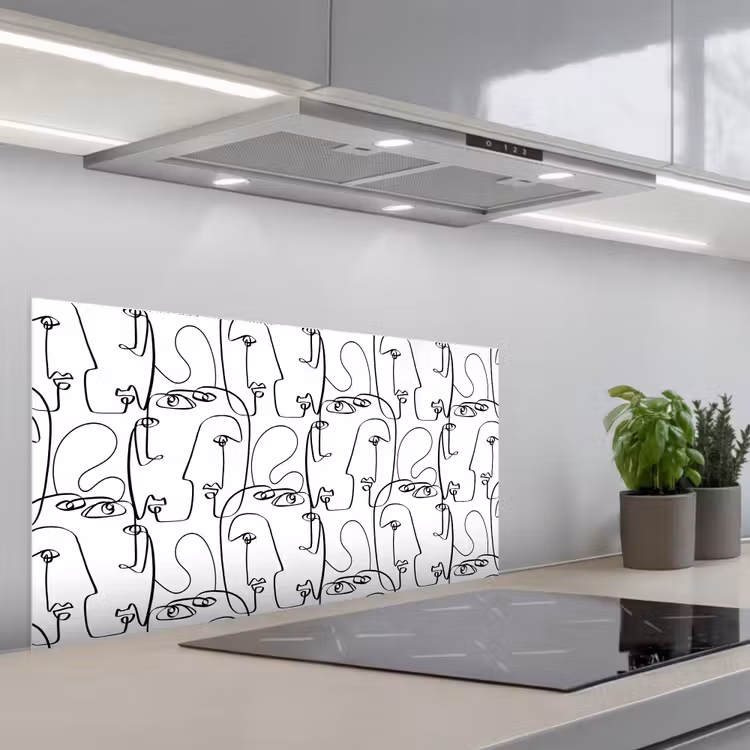 Gezichten - Abstract - Contourlijnen keuken achterwand spatscherm middel 899 -3d_schuin