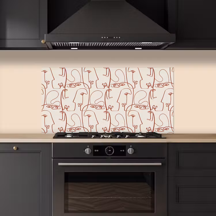 Gezichten - Abstract - Rood - Beige keuken achterwand spatscherm middel 899 -sfeer1
