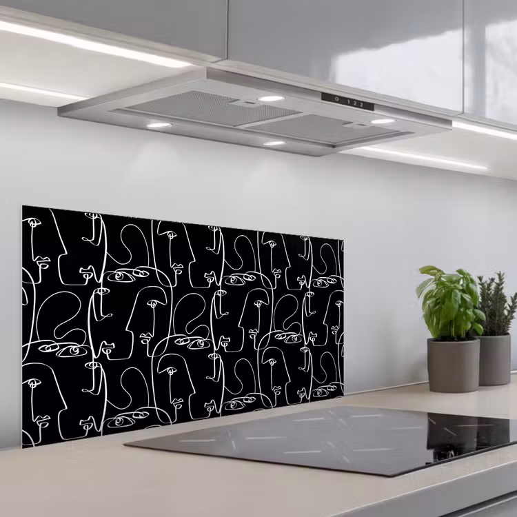 Gezichten - Gestileerd - Vloeiend keuken achterwand spatscherm middel 899 -3d_schuin