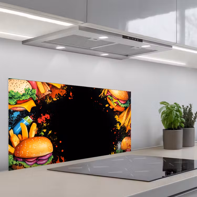 Fastfood - Graffiti - Hamburger - Eten - Modern keuken achterwand spatscherm middel -3d_schuin