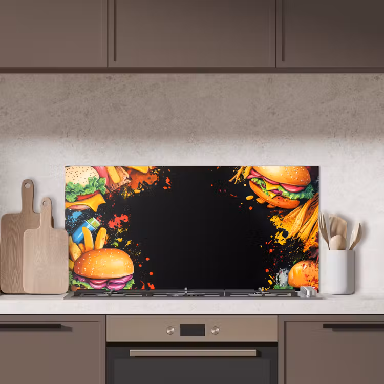Fastfood - Graffiti - Hamburger - Eten - Modern keuken achterwand spatscherm middel -sfeer2