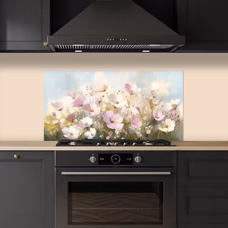 Bloemenveld - Lichte tinten - Geschilderd keuken achterwand spatscherm middel -sfeer1