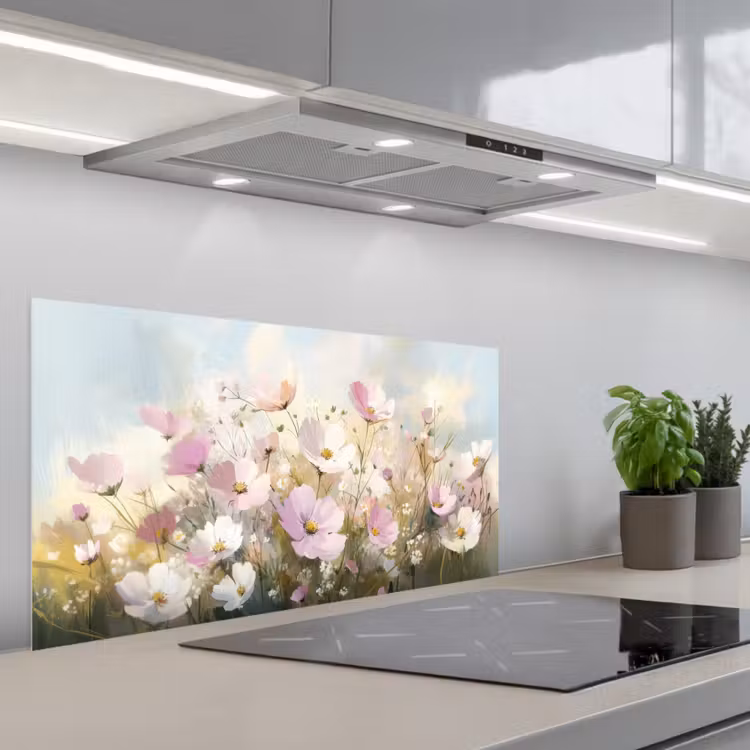 Bloemenveld - Lichte tinten - Geschilderd keuken achterwand spatscherm middel -3d_schuin