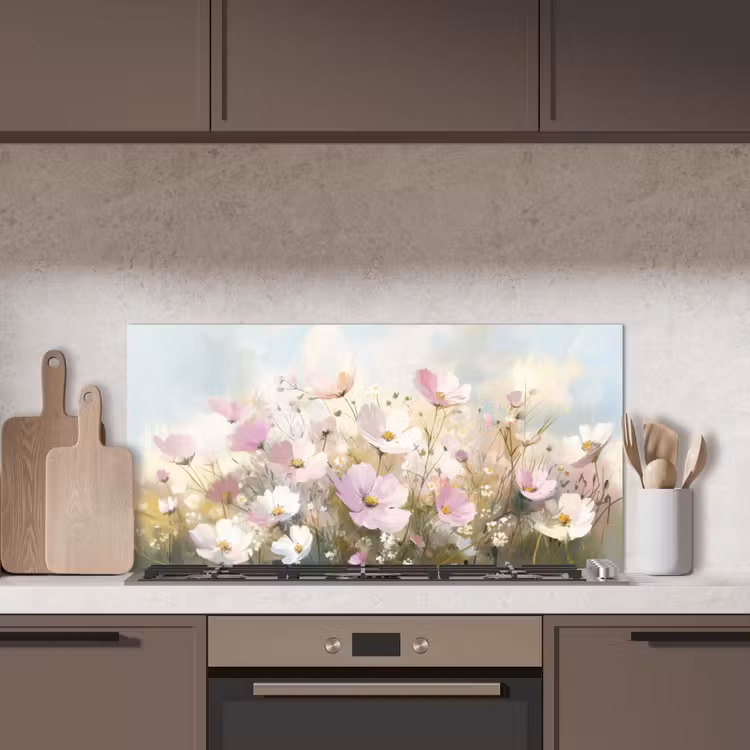 Bloemenveld - Lichte tinten - Geschilderd keuken achterwand spatscherm middel -sfeer2