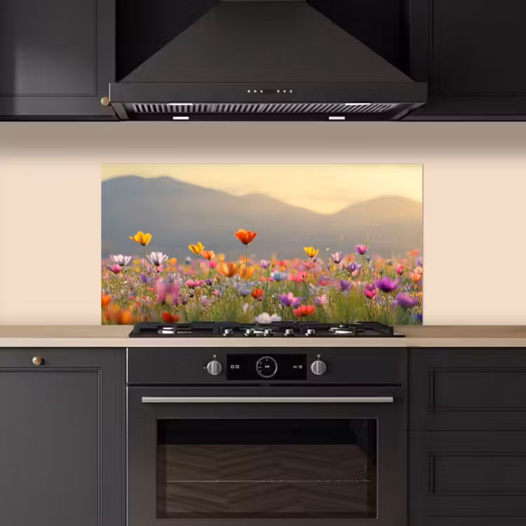 Bloemenveld - Bergen - Zonlicht - Bloemen keuken achterwand spatscherm middel -sfeer1