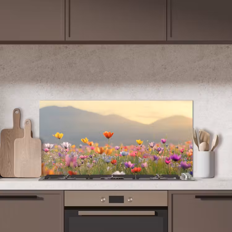 Bloemenveld - Bergen - Zonlicht - Bloemen keuken achterwand spatscherm middel -sfeer2