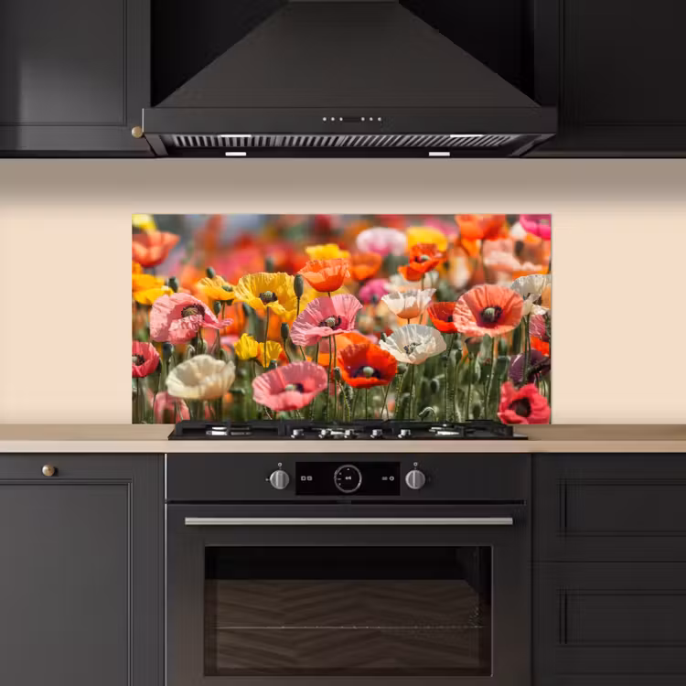 Bloemenveld - Klaprozen - Kleurrijk keuken achterwand spatscherm middel -sfeer1