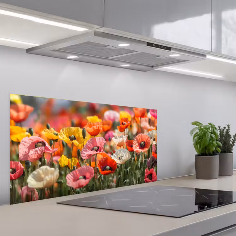 Bloemenveld - Klaprozen - Kleurrijk keuken achterwand spatscherm middel -3d_schuin