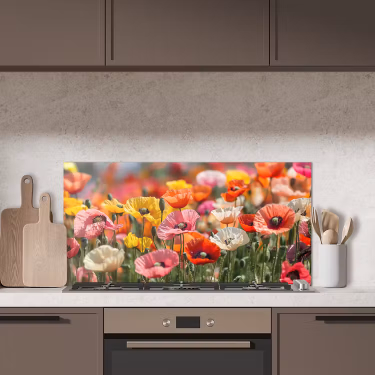 Bloemenveld - Klaprozen - Kleurrijk keuken achterwand spatscherm middel -sfeer2