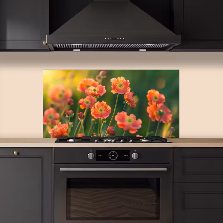 Bloemenveld - Zonnestralen - Oranje keuken achterwand spatscherm middel -sfeer1
