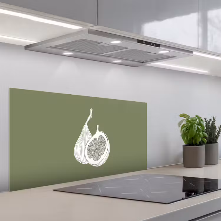 Vijgen - Minimalistisch - Getekend - Mosgroen keuken achterwand spatscherm middel -3d_schuin