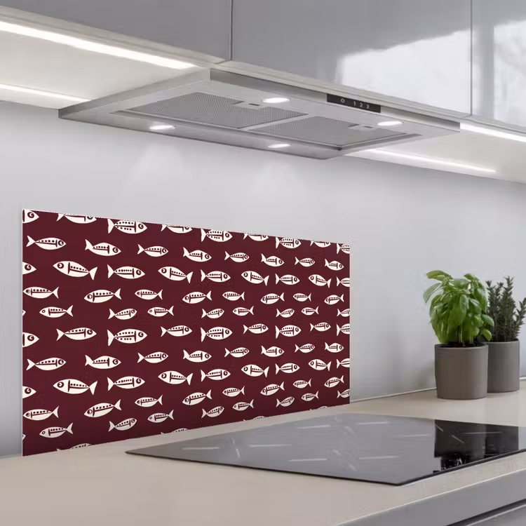 Vissen - Grafisch - Patroon - Donker keuken achterwand spatscherm middel 899 -3d_schuin