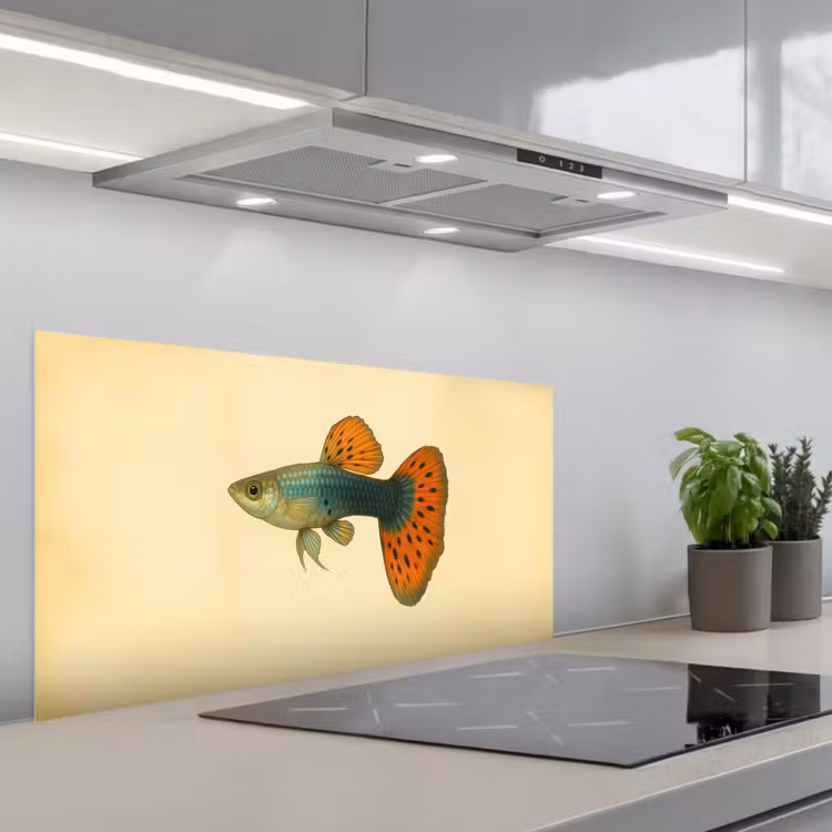 Vis - illustratie - Stippen - Oranje keuken achterwand spatscherm middel -3d_schuin
