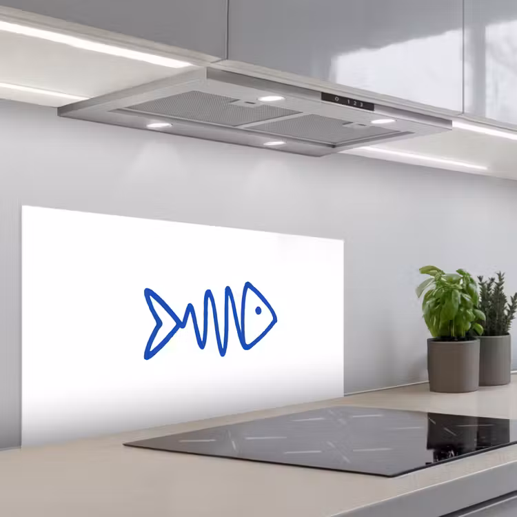 Vis - Minimalistisch - Blauw - Lijn keuken achterwand spatscherm middel -3d_schuin