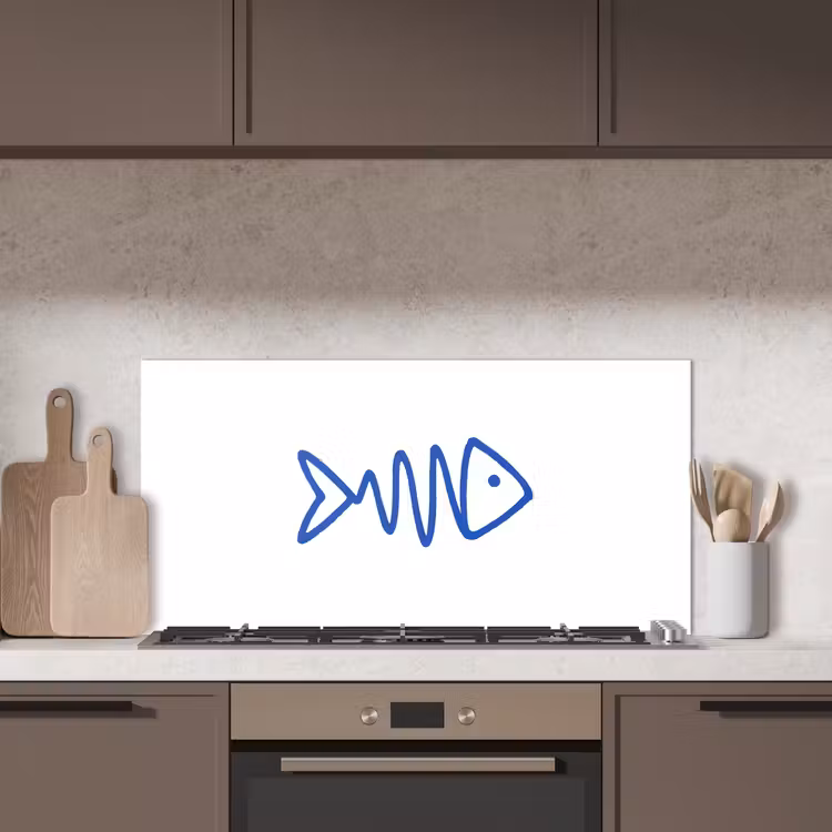 Vis - Minimalistisch - Blauw - Lijn keuken achterwand spatscherm middel -sfeer2