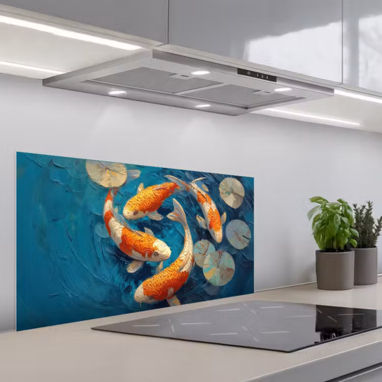 Vissen - Waterlelies - Oranje - Water keuken achterwand spatscherm middel -3d_schuin