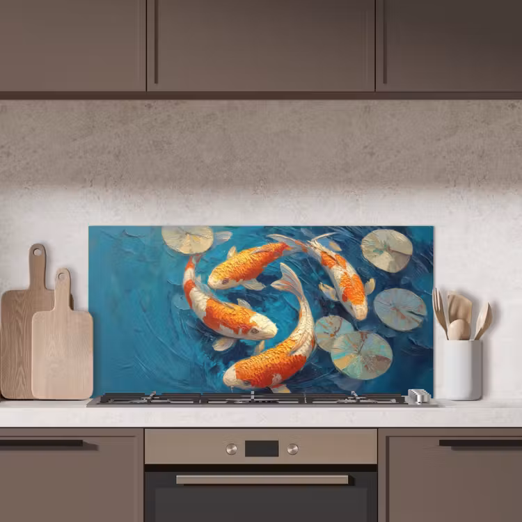 Vissen - Waterlelies - Oranje - Water keuken achterwand spatscherm middel -sfeer2