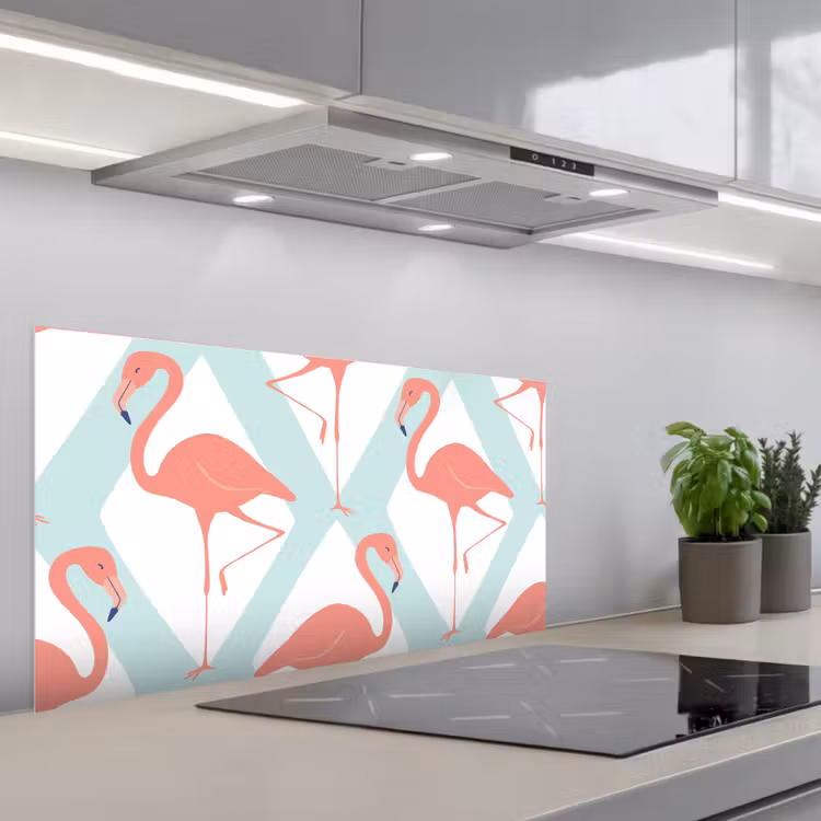 Flamingo - Mintgroen - Ruit keuken achterwand spatscherm middel 899 -3d_schuin
