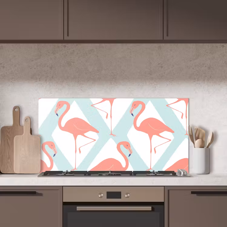 Flamingo - Mintgroen - Ruit keuken achterwand spatscherm middel 899 -sfeer2