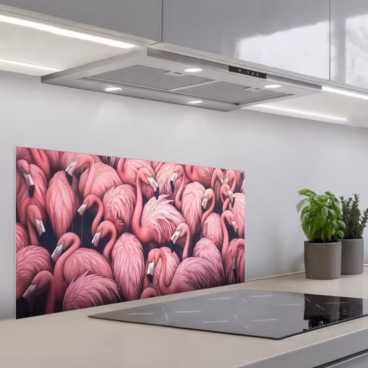 Flamingo - Roze - Dieren keuken achterwand spatscherm middel -3d_schuin