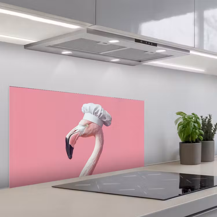 Flamingo - Roze - Koksmuts - Vogel keuken achterwand spatscherm middel -3d_schuin