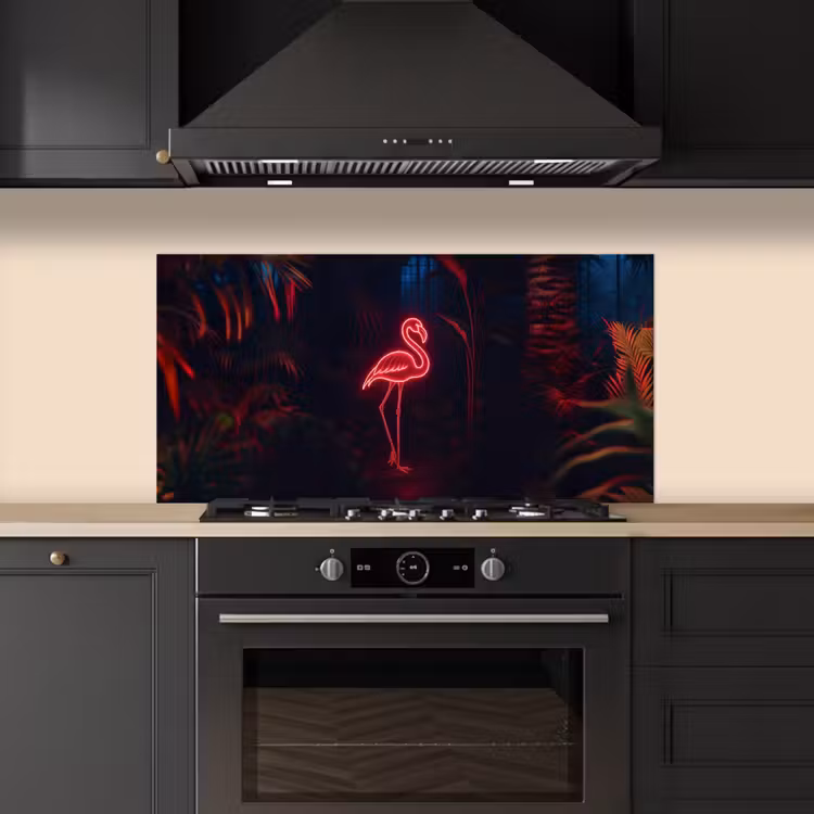 Flamingo - Roze - Neon - Licht keuken achterwand spatscherm middel -sfeer1