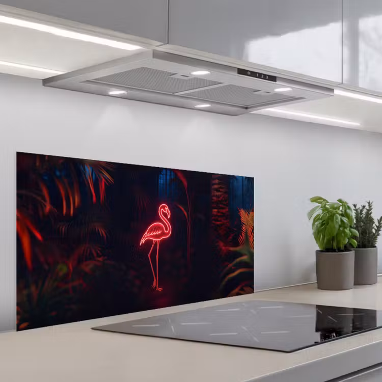 Flamingo - Roze - Neon - Licht keuken achterwand spatscherm middel -3d_schuin