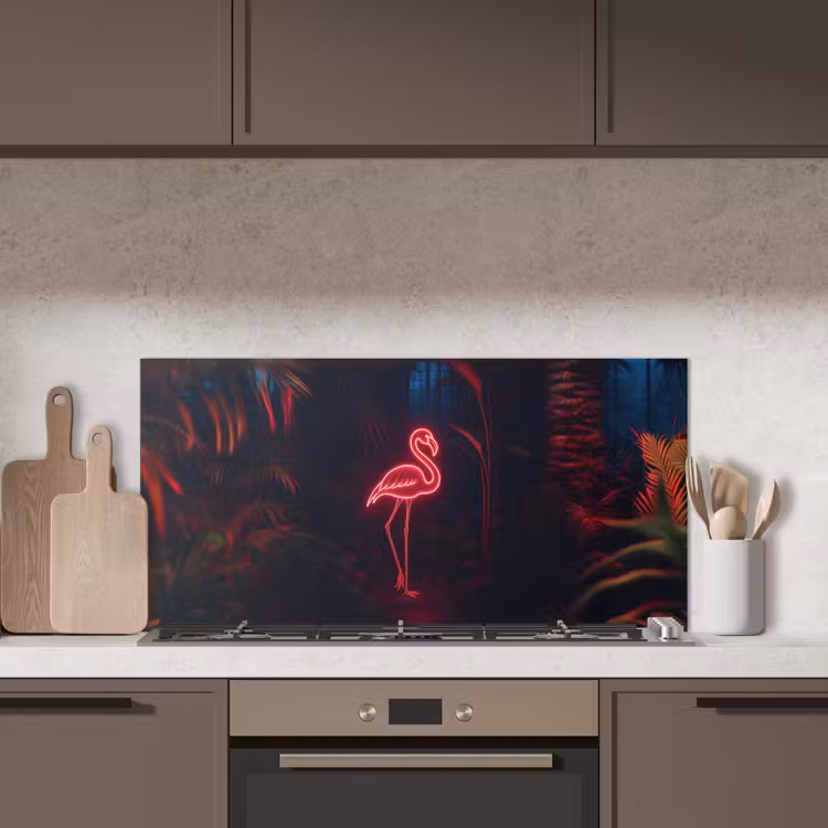 Flamingo - Roze - Neon - Licht keuken achterwand spatscherm middel -sfeer2