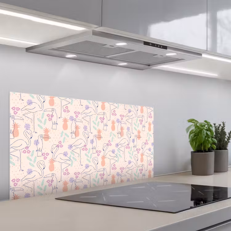 Flamingo - Toekan - Tropisch - Patroon keuken achterwand spatscherm middel 899 -3d_schuin