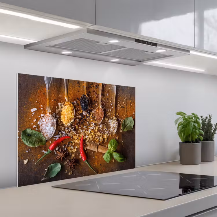 Smaakexplosie in Lepels keuken achterwand spatscherm middel -3d_schuin