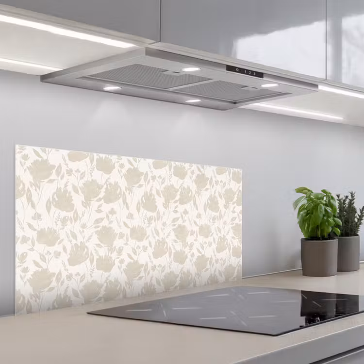 Bloemenpatroon - Silhouet - Wit keuken achterwand spatscherm middel 899 -3d_schuin