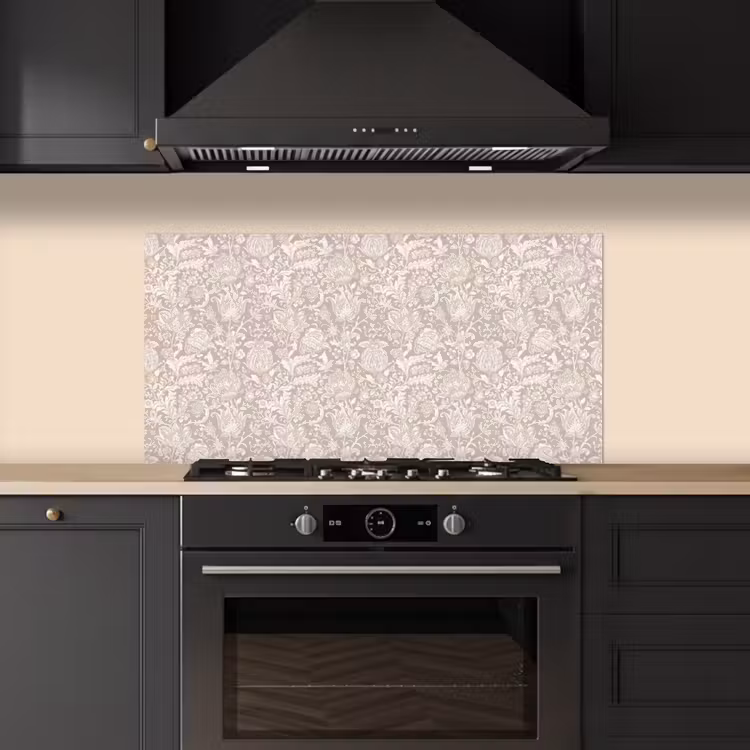 Bloemenprint - Grijs - Crème keuken achterwand spatscherm middel 899 -sfeer1